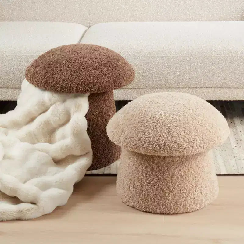 Saro Lifestyle Mushroom Storage Ottoman Faux Shearling Footrest with Hidden Storage, Decorative Accent Stool for Living Room or Bedroom