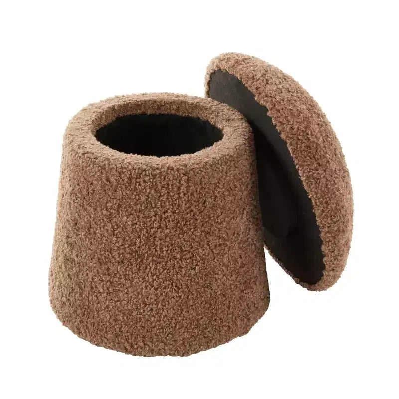 Saro Lifestyle Mushroom Storage Ottoman Faux Shearling Footrest with Hidden Storage, Decorative Accent Stool for Living Room or Bedroom