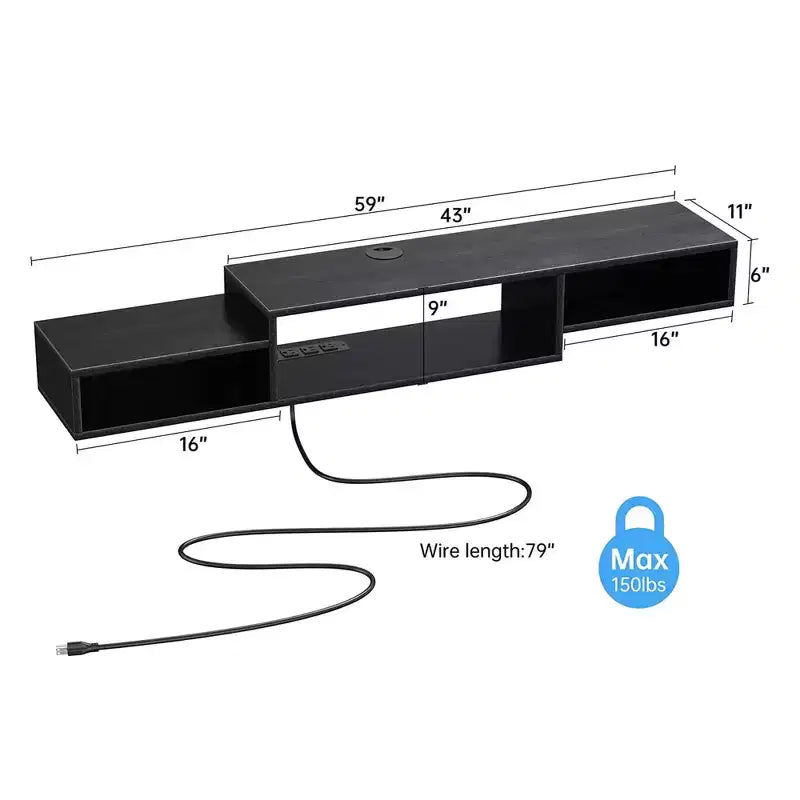 Floating TV Stand for TVs up to 55 - Hausource:Media Console Shelf with Power Outlet