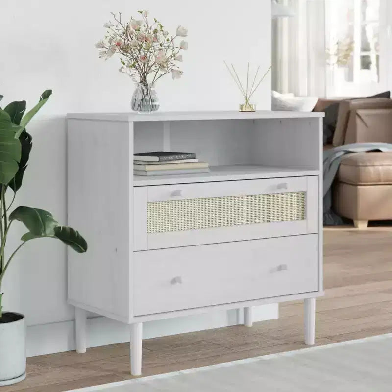 vidaXL SENJA Sideboard Rattan Look White 31.5x15.7x31.5 Solid Wood Pine