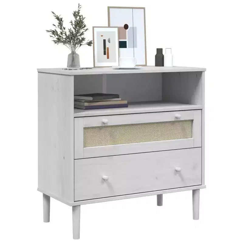 vidaXL SENJA Sideboard Rattan Look White 31.5x15.7x31.5 Solid Wood Pine