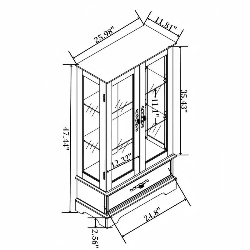 AndMakers 25.98 in. Display Cabinet with 1 Drawer and 2 Glass Doors
