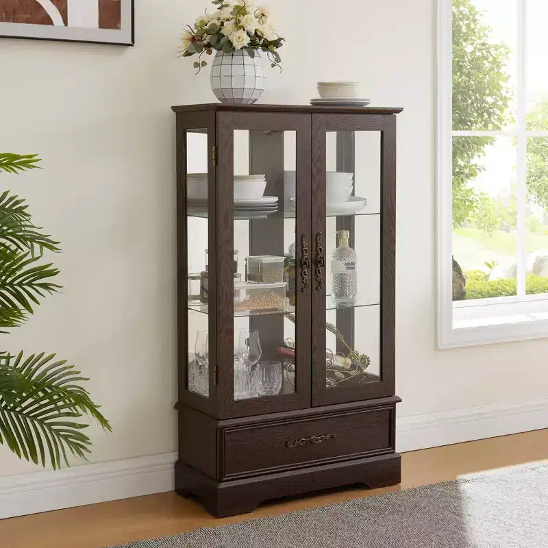AndMakers 25.98 in. Display Cabinet with 1 Drawer and 2 Glass Doors