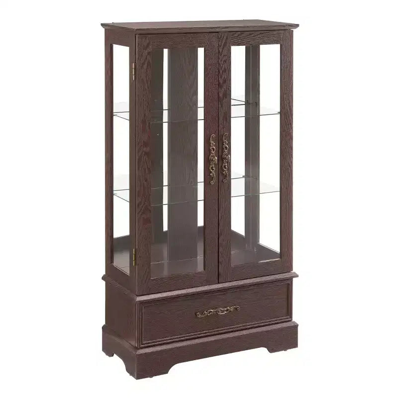 AndMakers 25.98 in. Display Cabinet with 1 Drawer and 2 Glass Doors
