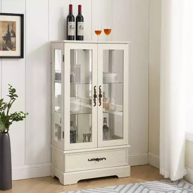AndMakers 25.98 in. Display Cabinet with 1 Drawer and 2 Glass Doors