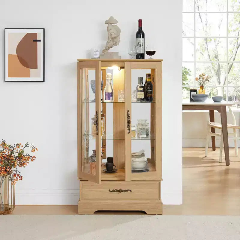 AndMakers 25.98 in. Display Cabinet with 1 Drawer and 2 Glass Doors