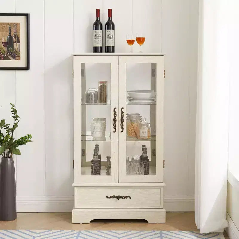 AndMakers 25.98 in. Display Cabinet with 1 Drawer and 2 Glass Doors