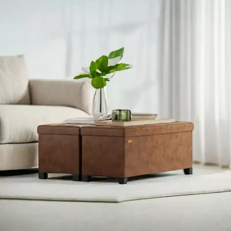 Storage Ottoman Bench with Legs, 15 x 43 x 15.7 Inches, 30 Gal. (112 L) Capacity, Synthetic Leather, Multi-Functional Footrest and Seat