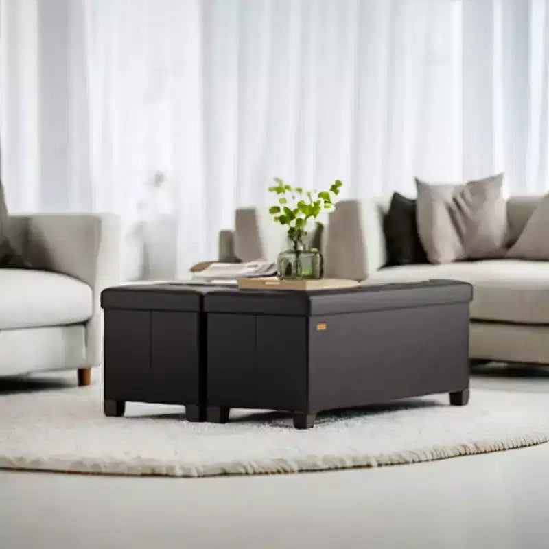Storage Ottoman Bench with Legs, 15 x 43 x 15.7 Inches, 30 Gal. (112 L) Capacity, Synthetic Leather, Multi-Functional Footrest and Seat