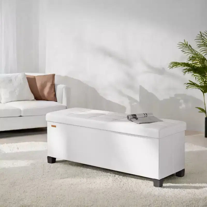 Storage Ottoman Bench with Legs, 15 x 43 x 15.7 Inches, 30 Gal. (112 L) Capacity, Synthetic Leather, Multi-Functional Footrest and Seat