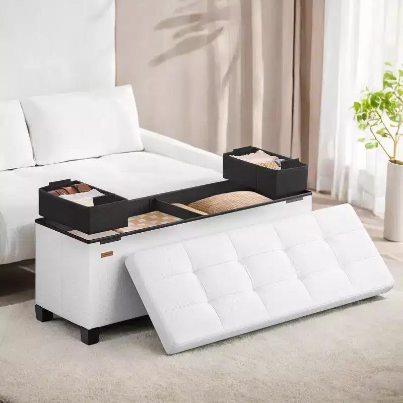 Storage Ottoman Bench with Legs, 15 x 43 x 15.7 Inches, 30 Gal. (112 L) Capacity, Synthetic Leather, Multi-Functional Footrest and Seat