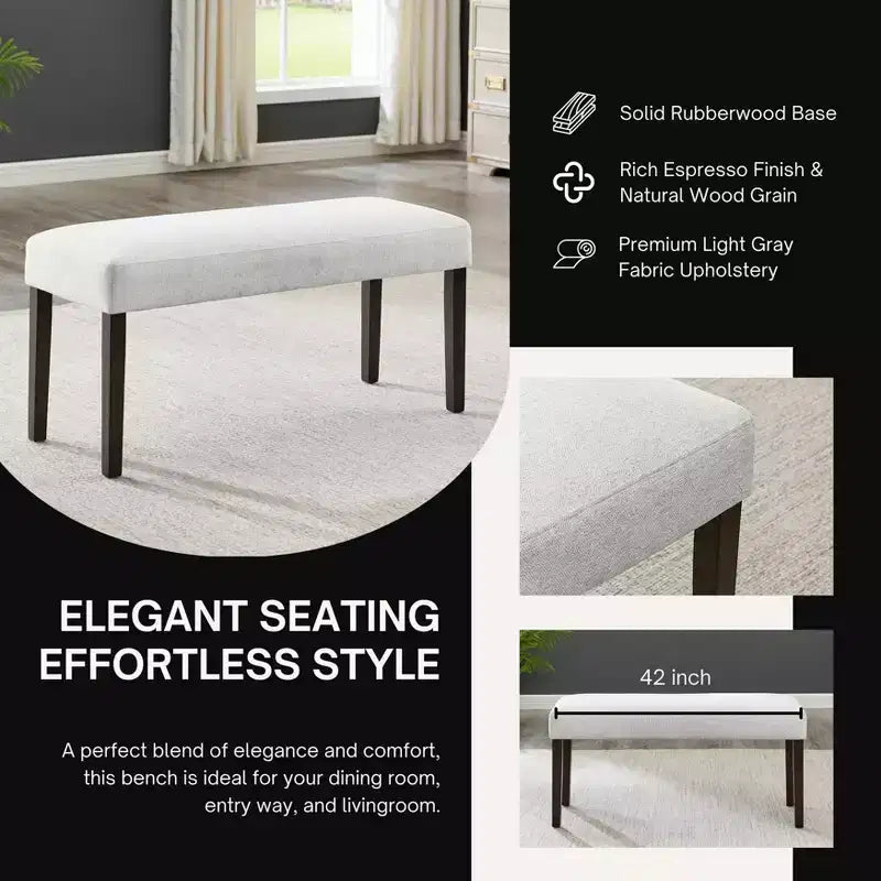 Roundhill Furniture Madison Contemporary Upholstered Dining Bench, Gray