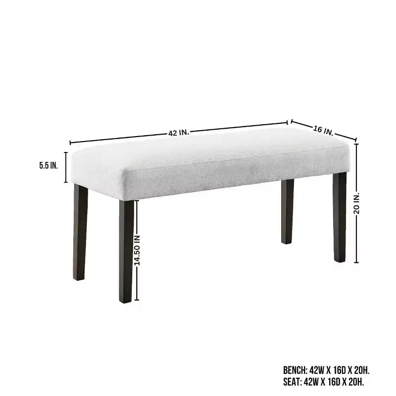 Roundhill Furniture Madison Contemporary Upholstered Dining Bench, Gray
