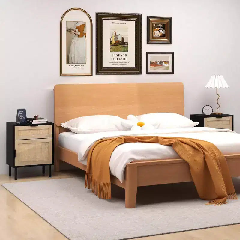 Costway Rattan Nightstand Set of 2 Mid Century Modern End Table with Drawer & Cabinet