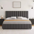 Garvee King/Queen/Full Upholstered Bed Frame with 4 Storage Drawers, Adjustable Headboard & Wood Slats, No Box Spring Needed, Black/Grey/White