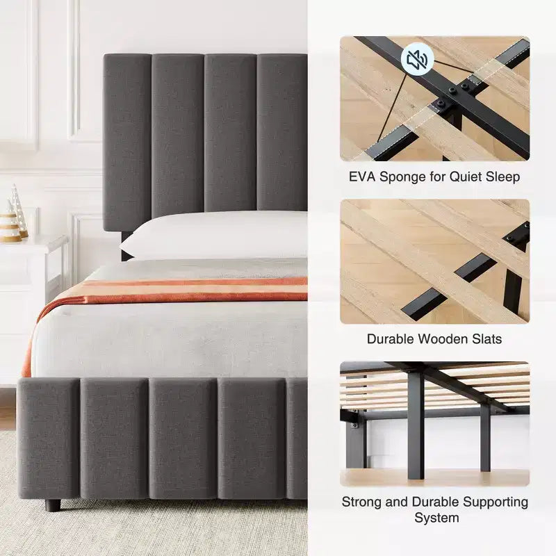 Garvee King/Queen/Full Upholstered Bed Frame with 4 Storage Drawers, Adjustable Headboard & Wood Slats, No Box Spring Needed, Black/Grey/White