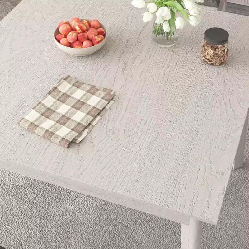 VECELO Rustic Square Dining Table, Rubber Wood Table with 4 Solid Wood Legs & 2 Storage Drawers for Kitchen, Gray