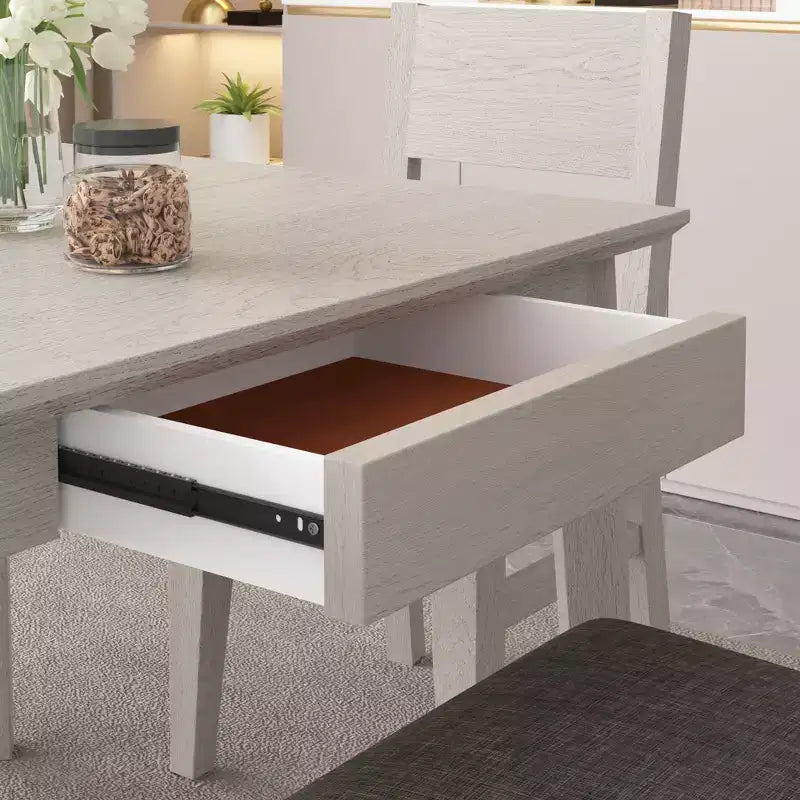 VECELO Rustic Square Dining Table, Rubber Wood Table with 4 Solid Wood Legs & 2 Storage Drawers for Kitchen, Gray