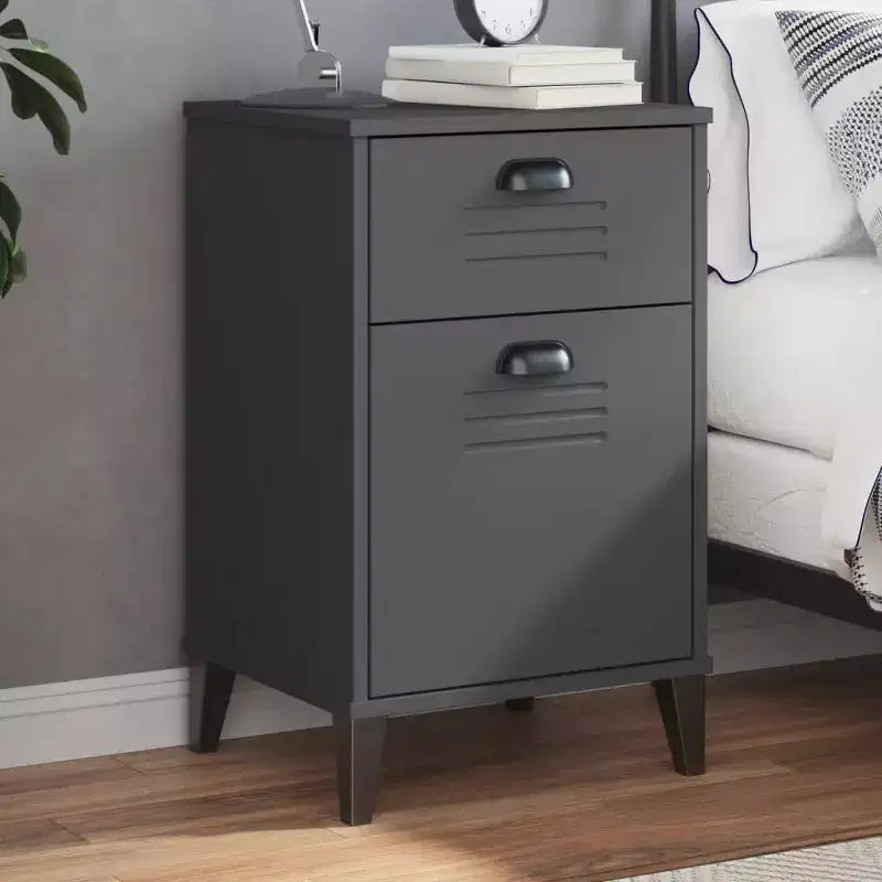 vidaXL Bedside Table Engineered Wood, Plastic, Medium - White, Black, Anthracite Gray