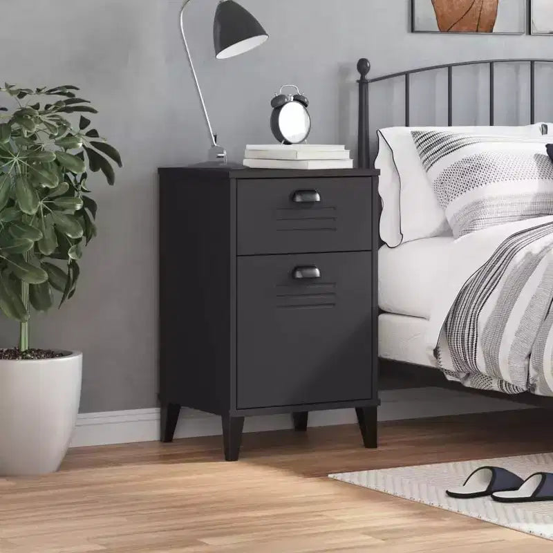 vidaXL Bedside Table Engineered Wood, Plastic, Medium - White, Black, Anthracite Gray