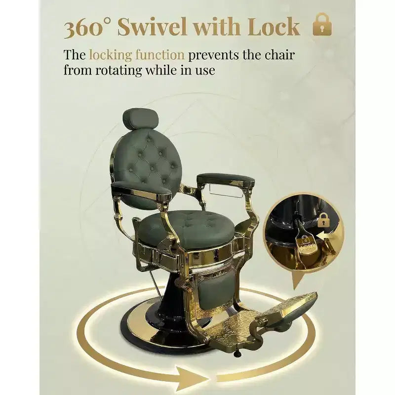 Heavy Duty Vintage Barber Chair, Adjustable Height, 360 Swivel, 700 LBS Support
