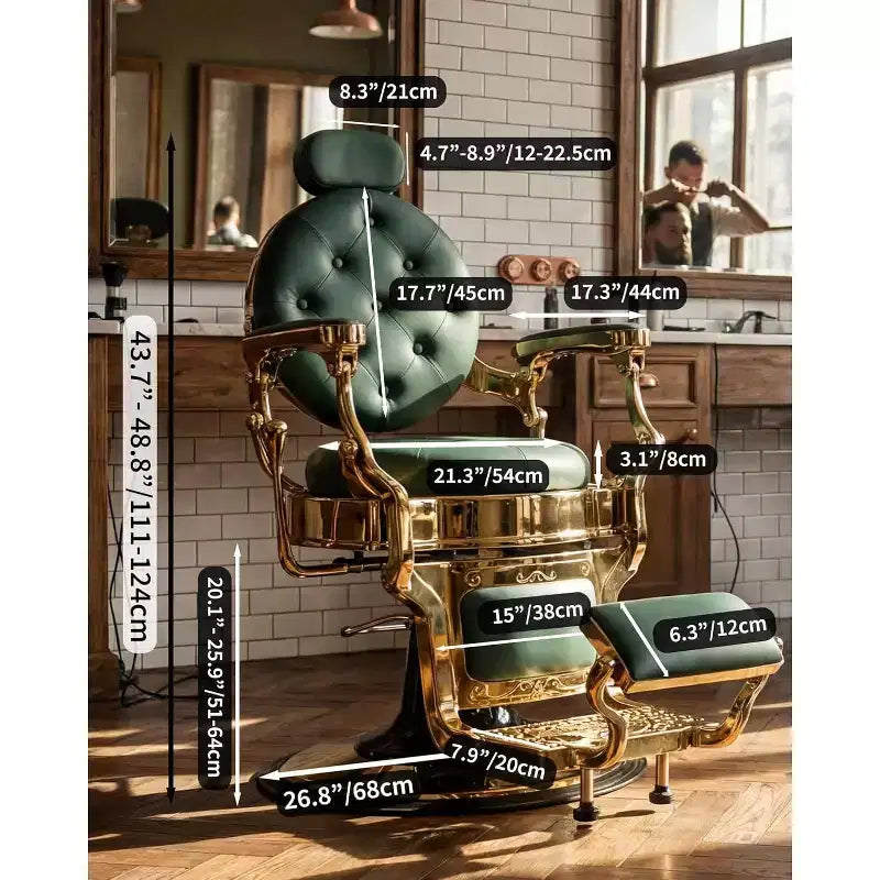 Heavy Duty Vintage Barber Chair, Adjustable Height, 360 Swivel, 700 LBS Support