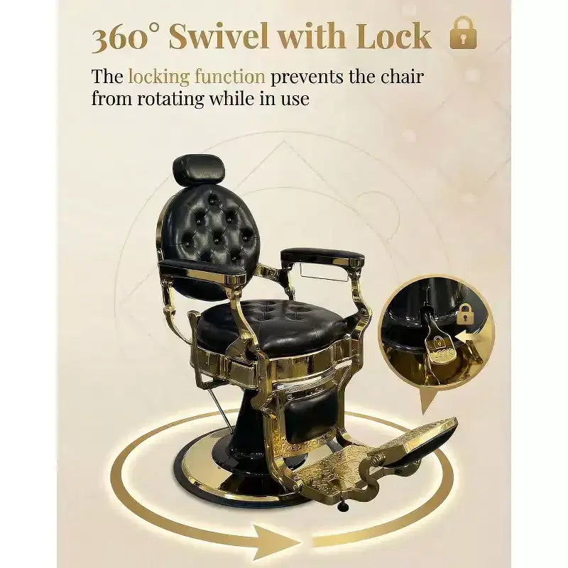 Heavy Duty Vintage Barber Chair, Adjustable Height, 360 Swivel, 700 LBS Support