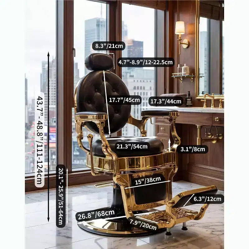 Heavy Duty Vintage Barber Chair, Adjustable Height, 360 Swivel, 700 LBS Support