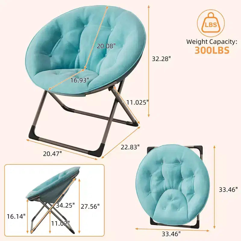 Comfy Saucer Chairs, Black Folding Reading Lounge Chair, Cozy Faux Fur Living Room Chair with Soft Thick Padded Seat & Metal Frame, Modern Style