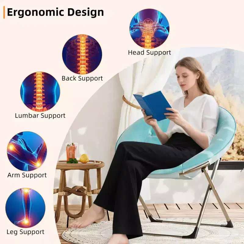 Comfy Saucer Chairs, Black Folding Reading Lounge Chair, Cozy Faux Fur Living Room Chair with Soft Thick Padded Seat & Metal Frame, Modern Style
