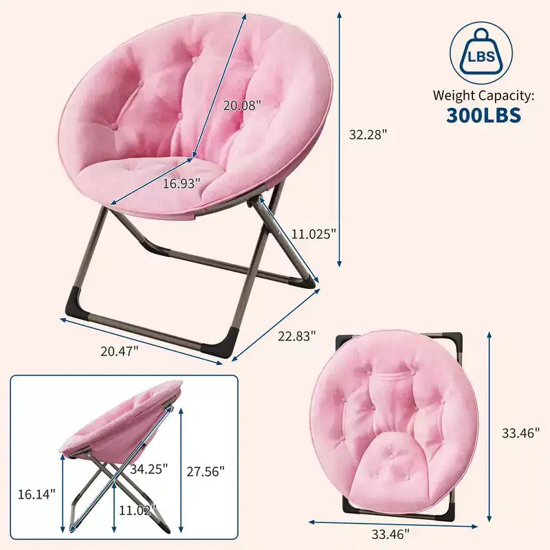 Comfy Saucer Chairs, Black Folding Reading Lounge Chair, Cozy Faux Fur Living Room Chair with Soft Thick Padded Seat & Metal Frame, Modern Style