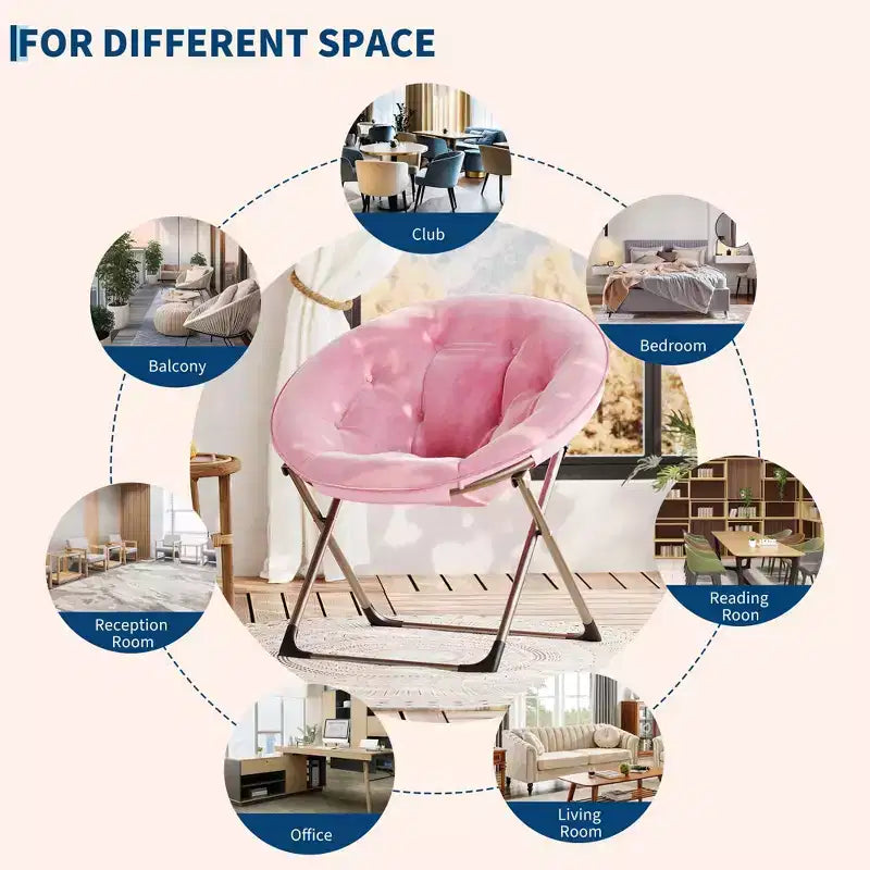 Comfy Saucer Chairs, Black Folding Reading Lounge Chair, Cozy Faux Fur Living Room Chair with Soft Thick Padded Seat & Metal Frame, Modern Style