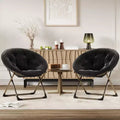 Comfy Saucer Chairs, Black Folding Reading Lounge Chair, Cozy Faux Fur Living Room Chair with Soft Thick Padded Seat & Metal Frame, Modern Style