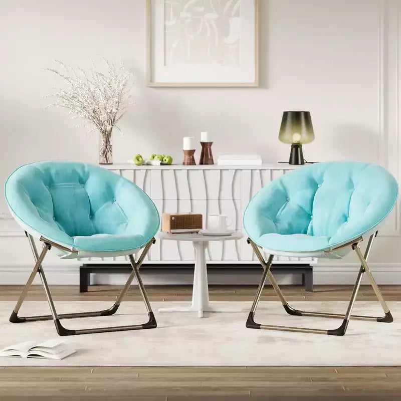 Comfy Saucer Chairs, Black Folding Reading Lounge Chair, Cozy Faux Fur Living Room Chair with Soft Thick Padded Seat & Metal Frame, Modern Style