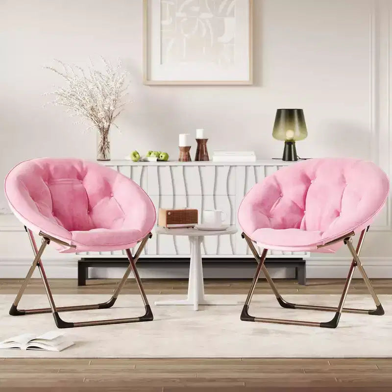 Comfy Saucer Chairs, Black Folding Reading Lounge Chair, Cozy Faux Fur Living Room Chair with Soft Thick Padded Seat & Metal Frame, Modern Style