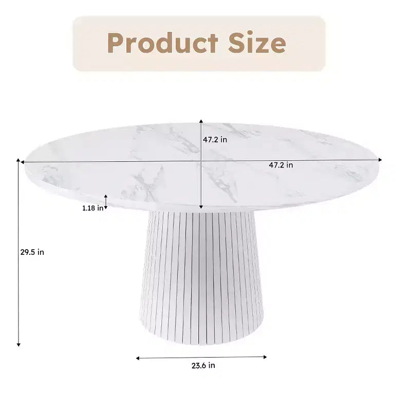 47 Modern Round Dining Table for 4, Farmhouse Kitchen Table with Wood Strip Base, Pedestal Table for Dining Room-Panipeachy