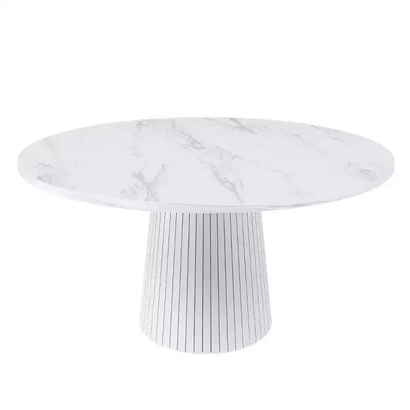 47 Modern Round Dining Table for 4, Farmhouse Kitchen Table with Wood Strip Base, Pedestal Table for Dining Room-Panipeachy