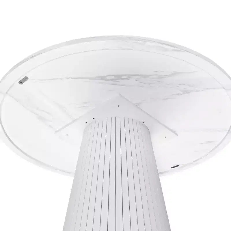 47 Modern Round Dining Table for 4, Farmhouse Kitchen Table with Wood Strip Base, Pedestal Table for Dining Room-Panipeachy