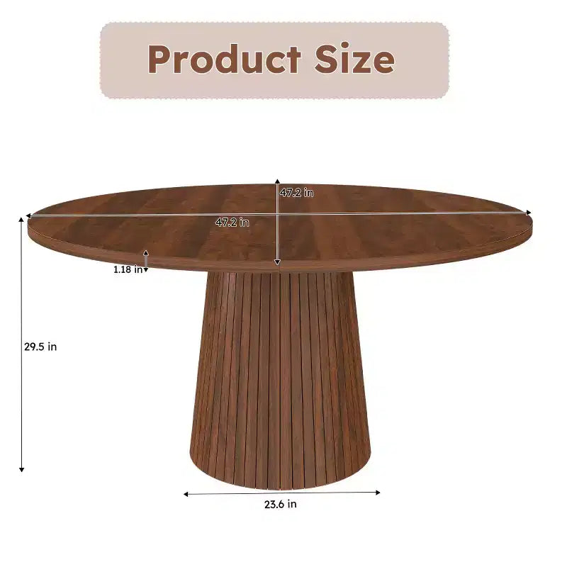 47 Modern Round Dining Table for 4, Farmhouse Kitchen Table with Wood Strip Base, Pedestal Table for Dining Room-Panipeachy