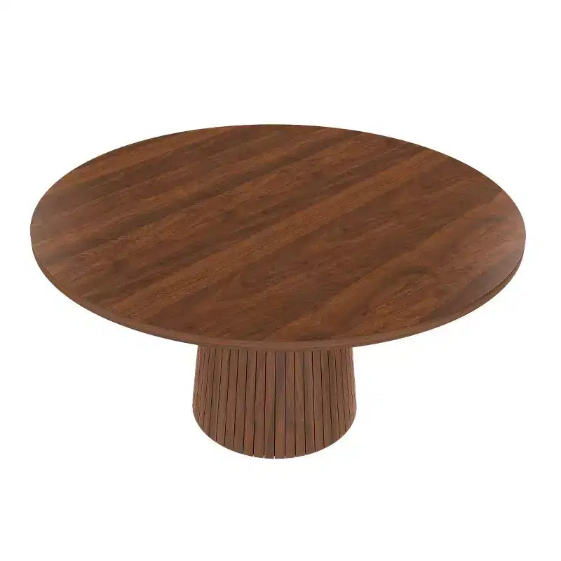 47 Modern Round Dining Table for 4, Farmhouse Kitchen Table with Wood Strip Base, Pedestal Table for Dining Room-Panipeachy