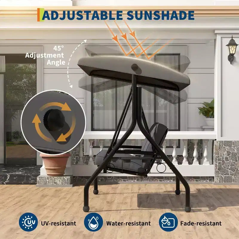 Coolmee 3 Seat Outdoor Porch Swing, 2-in-1 Patio Swing Chair with Thickened Removable Cushions, Weather Resistant Steel Frame for Backyard, Garden