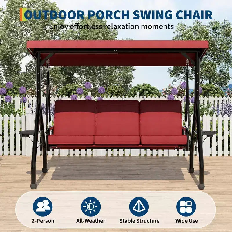 Coolmee 3 Seat Outdoor Porch Swing, 2-in-1 Patio Swing Chair with Thickened Removable Cushions, Weather Resistant Steel Frame for Backyard, Garden