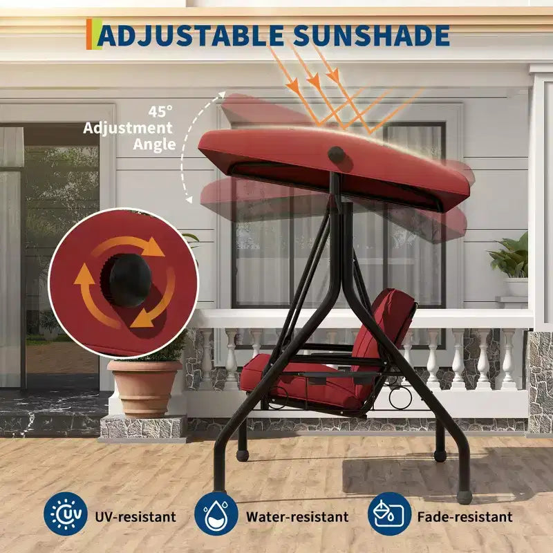 Coolmee 3 Seat Outdoor Porch Swing, 2-in-1 Patio Swing Chair with Thickened Removable Cushions, Weather Resistant Steel Frame for Backyard, Garden