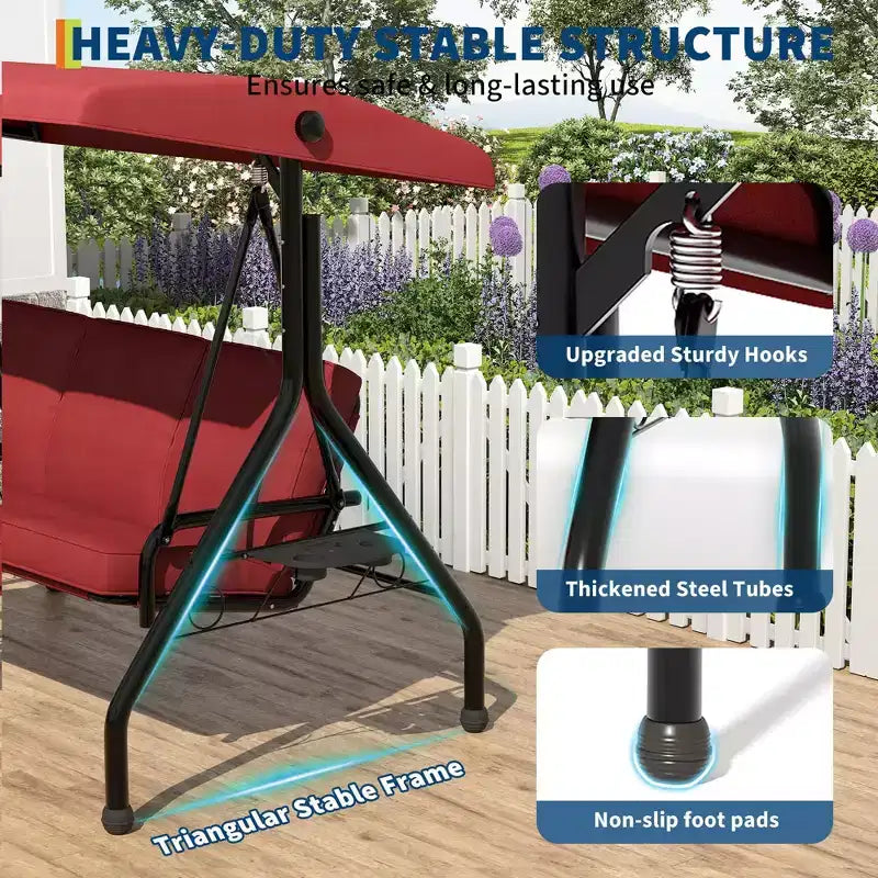 Coolmee 3 Seat Outdoor Porch Swing, 2-in-1 Patio Swing Chair with Thickened Removable Cushions, Weather Resistant Steel Frame for Backyard, Garden