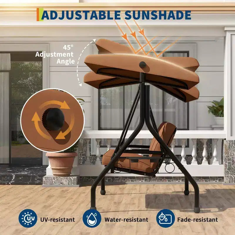 Coolmee 3 Seat Outdoor Porch Swing, 2-in-1 Patio Swing Chair with Thickened Removable Cushions, Weather Resistant Steel Frame for Backyard, Garden