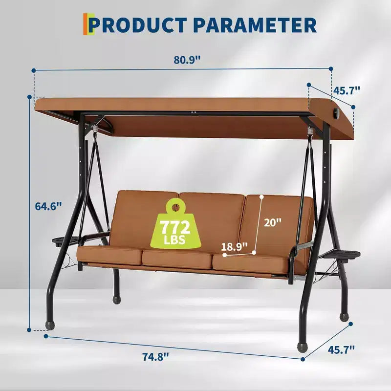 Coolmee 3 Seat Outdoor Porch Swing, 2-in-1 Patio Swing Chair with Thickened Removable Cushions, Weather Resistant Steel Frame for Backyard, Garden