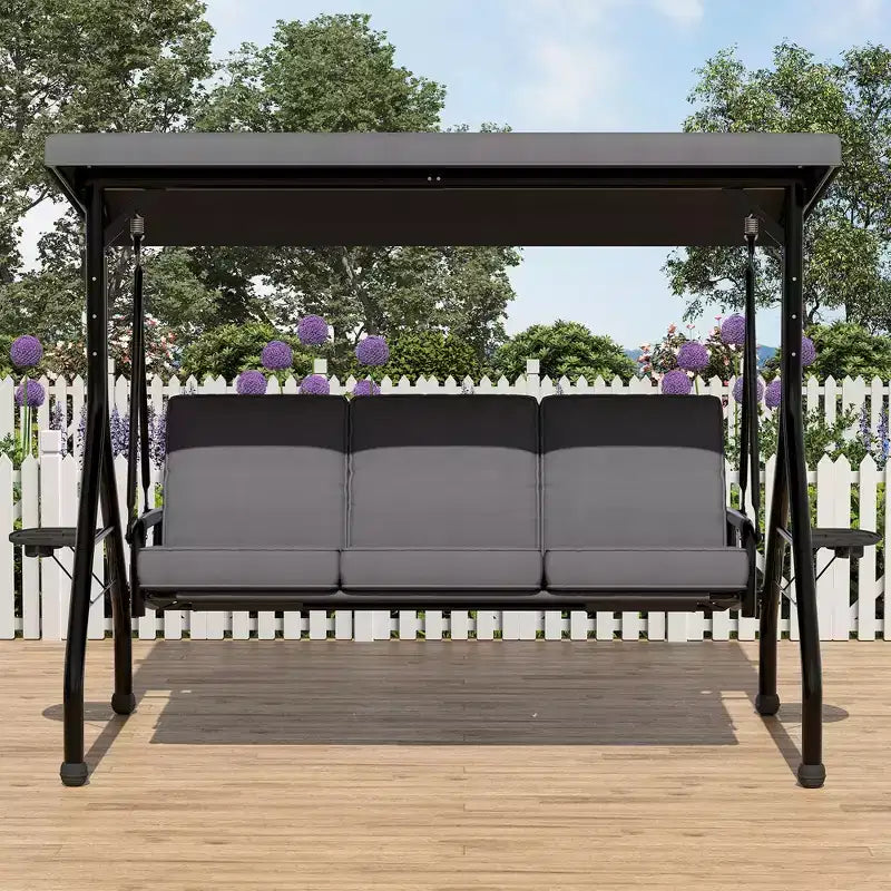 Coolmee 3 Seat Outdoor Porch Swing, 2-in-1 Patio Swing Chair with Thickened Removable Cushions, Weather Resistant Steel Frame for Backyard, Garden