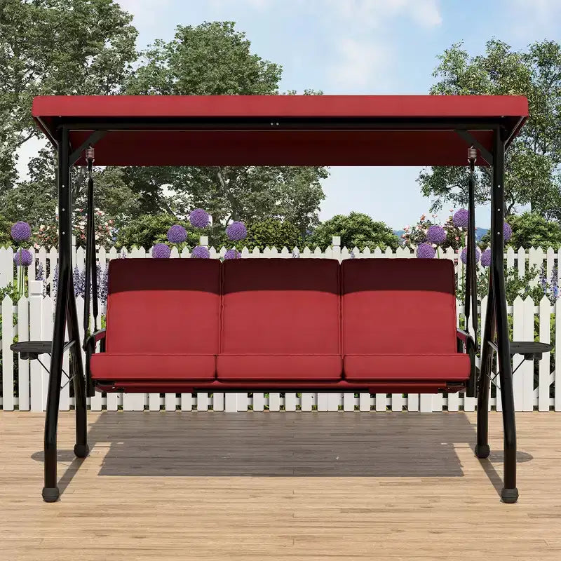 Coolmee 3 Seat Outdoor Porch Swing, 2-in-1 Patio Swing Chair with Thickened Removable Cushions, Weather Resistant Steel Frame for Backyard, Garden