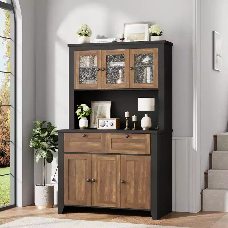 66 Tall Pantry Cabinet with LED Lights, Charging Station, Storage Drawers and Adjustable Shelves for Dining Room, Living Room
