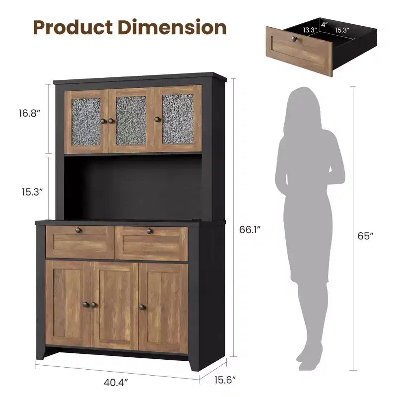 66 Tall Pantry Cabinet with LED Lights, Charging Station, Storage Drawers and Adjustable Shelves for Dining Room, Living Room